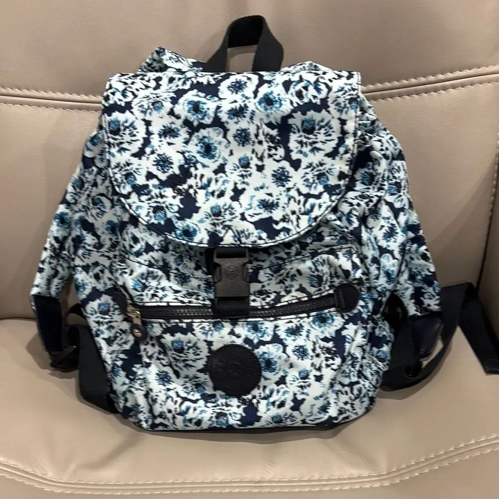 Kipling Live Light Floral Blue Medium Backpack